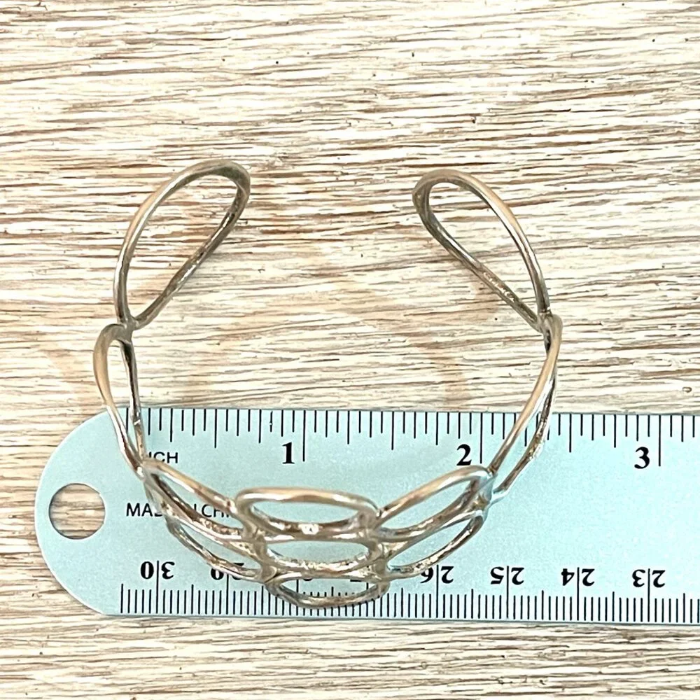 Cuff Bracelet Wide Silver Circles Adjustable Metal